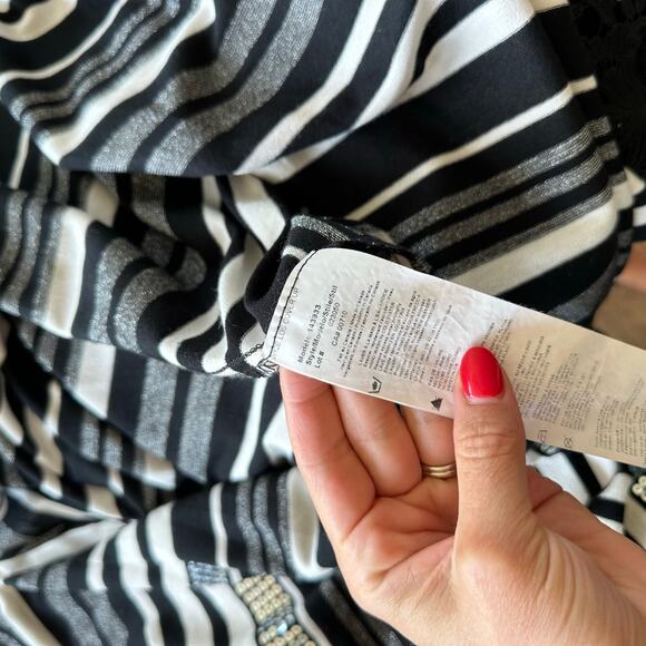 Joseph Ribkoff Asymmetrical Striped Sequin Two-Piece Top Cardigan Set - Picture 8 of 13